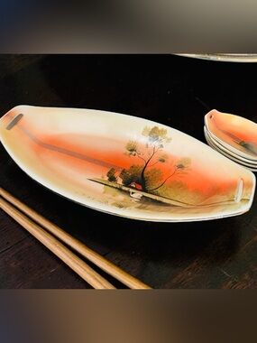 Vintage Hand-Painted Sushi Set Made in Japan 5 pc